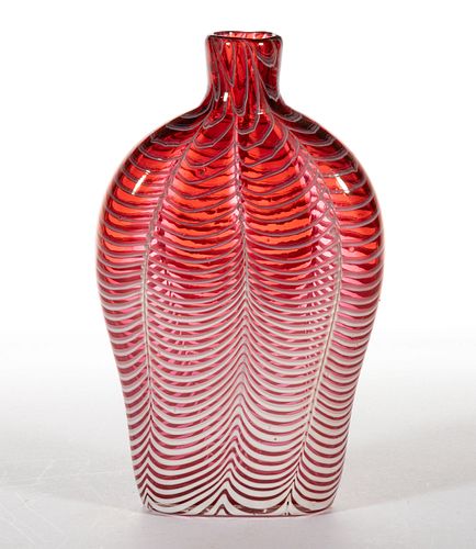 FREE-BLOWN NAILSEA DECORATED GLASS FLASK