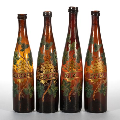 CONTINENTAL BLOWN AND ENAMEL-DECORATED BOTTLES, LOT OF FOUR