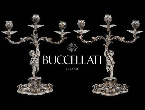 Pair of 800 Silver (3,117 g) Buccellati Candlesticks