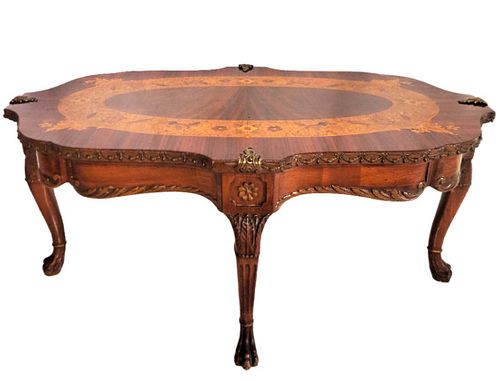 19th C. Italian Marquetery Coffee Table Bronze Mounted