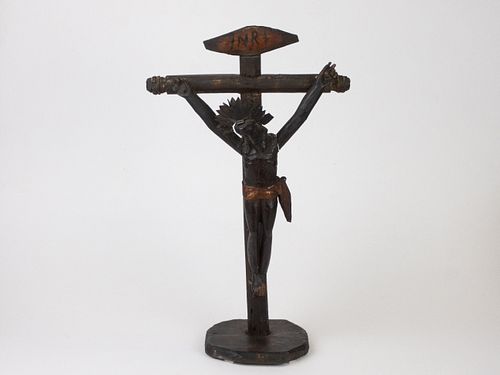 19th. Century Christ Crucifix~ Wood Carved