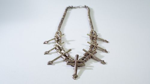 LEO CORIZ ~ Kewa Pueblo Santo Domingo~ Tufa Cast Silver Cross Squash Blossom Necklace