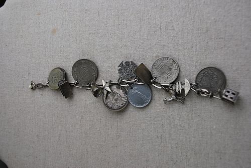 Vintage Sterling Silver Charm Bracelet~ Middle East Coins and Charms