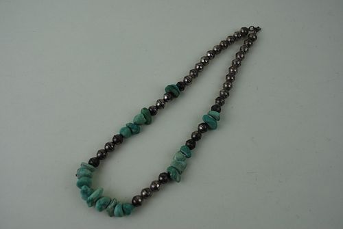 Vintage Navajo Turquoise & Sterling Silver Beads Necklace