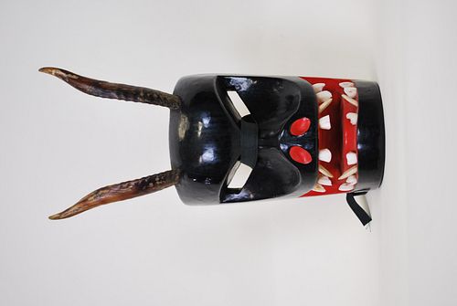 Vintage Wood Carved & Lacquered Mask in the Form of Devil's (Astucia's) Face~ Uruapan