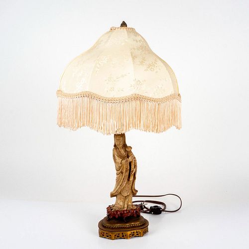 Victorian Table Lamp w/Chinese Soapstone Guanyin Sculpture