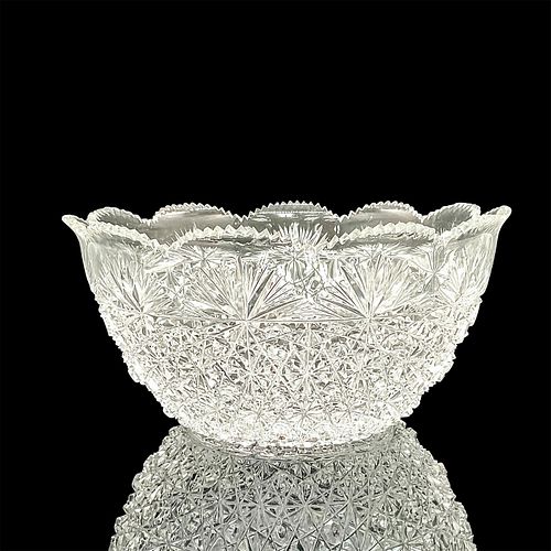 American Brilliant Cut Glass Ornate Bowl, Signed