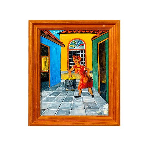 Framed Art Print on Board, Lady with Basket