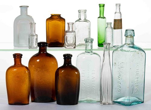 ASSORTED GLASS BOTTLES, LOT OF 14