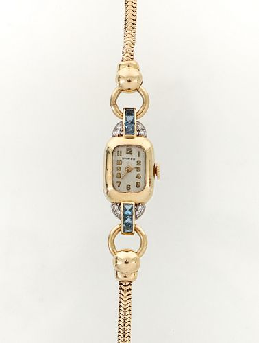 14K Diamond Sapphire Tiffany Watch