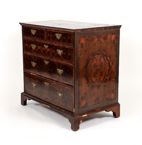 William and Mary Oyster Burl Walnut Chest of Drawers