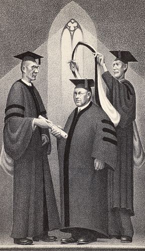 Grant Wood 1938 orig litho Honorary Degree