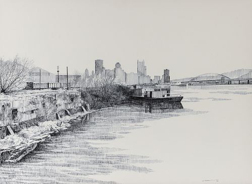 Charles Pitcher Along the Ohio 1984 Ink Drawing