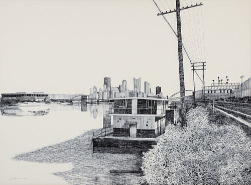 Charles Pitcher Three Rivers 1984 Ink Drawing