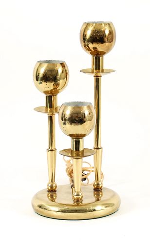 Mid Century Modern Gold Tone Triple Stem Table Lamp 