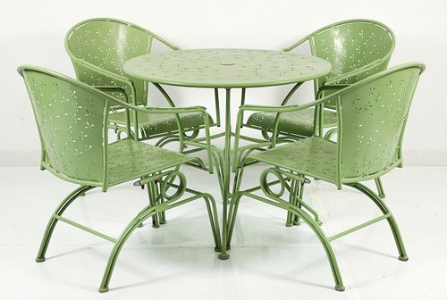Pierced Floral Motif Green Patio Table and Chairs  