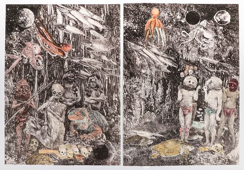 Ann McCoy 1980 lithograph diptych The Underworld