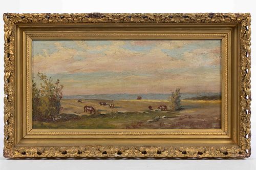 AMERICAN SCHOOL (LATE 19TH CENTURY) LANDSCAPE PAINTING WITH COWS