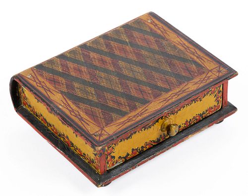 AMERICAN PAINTED WOOD BOOK SHAPED BOX 