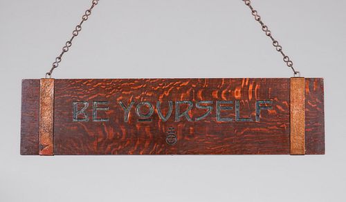 Roycroft Hand-Carved Oak Sign "Be Yourself" c1910