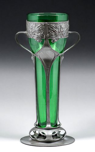 Art Nouveau German Secessionist Pewter & Glass Vase c1905