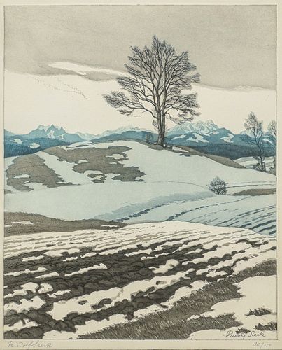 Rudolph Sieck Color Etching & Aquatint "March Winds" c1920s