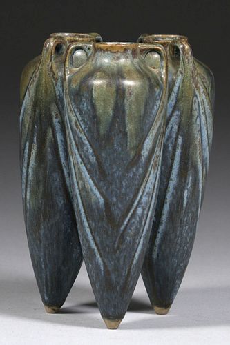 Denbac Pottery -French Crystalline Triple Vase c1910