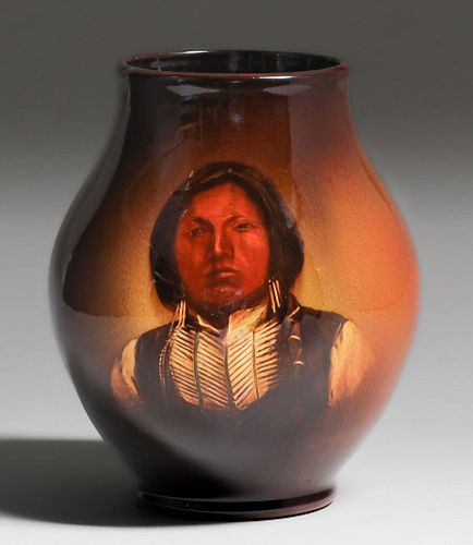 Owens Utopian Native American Chief Vase c1890s
