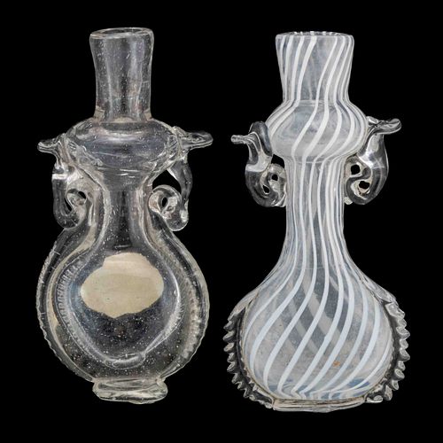 FREE-BLOWN WITH APPLIED DECORATION PUNGENTS / SCENT BOTTLES, LOT OF TWO