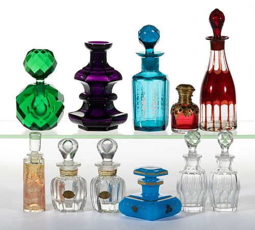 ASSORTED GLASS PERFUME BOTTLES, LOT OF 11