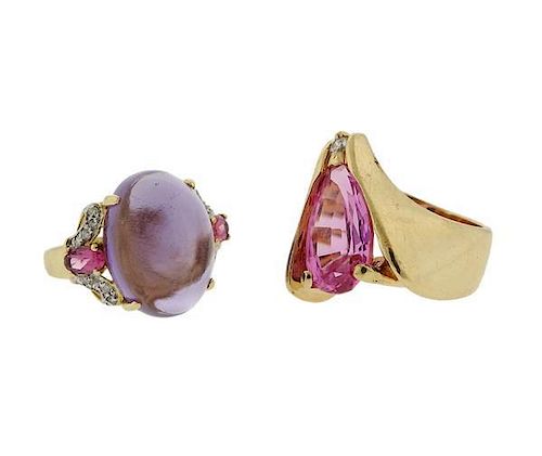 Gold Diamond Color Stone Ring Lot of 2