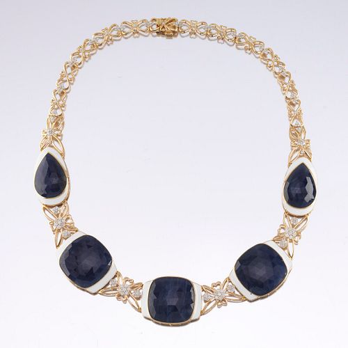 Natural Unheated Sapphire, Enamel, and Diamond Necklace, GIA, and AIGL Report 