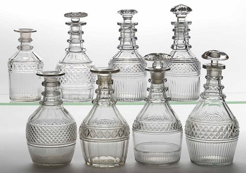 ASSORTED CUT GLASS DECANTERS, LOT OF EIGHT
