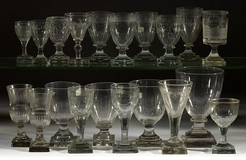 ASSORTED FREE-BLOWN GLASS DRINKING ARTICLES, LOT OF 20