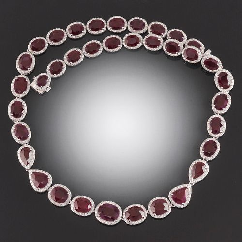 Ladies 21 Carat Burmese Ruby and Diamond Necklace, GIA Report 