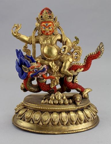 Antique Tibetan Gilt Bronze Kuber