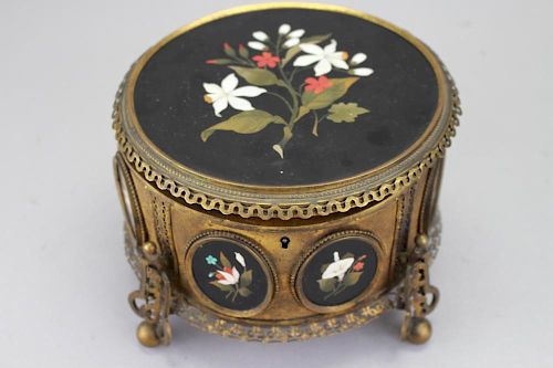 Guttin Gilt-Bronze and Pietra Dura Jewelry Box