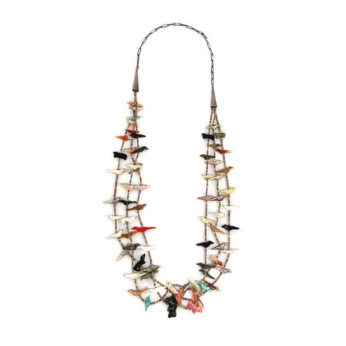 Zuni - Multi-Stone and Heishi Necklace with 67 Animal Fetishes, c. 1980-90s, 36" length (J15783)