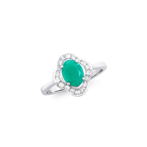 14KT White Gold 1.10ct Emerald and Diamond Ring