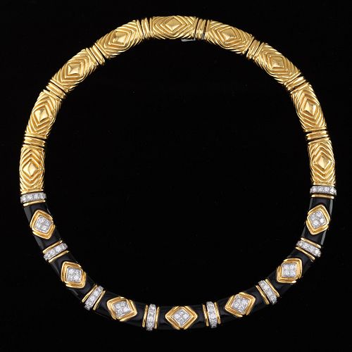 Charles Turi 18k Gold, Onyx, and Diamond Necklace 