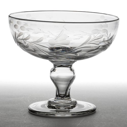 FREE-BLOWN AND ENGRAVED GLASS OPEN COMPOTE