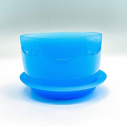 Vintage Blue Opaline Glass Bowl and Saucer