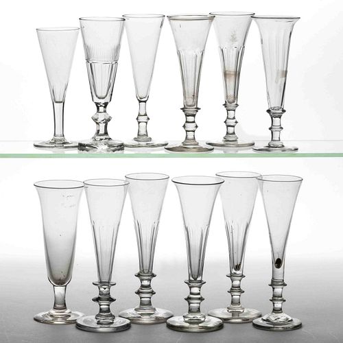 ASSORTED FREE-BLOWN GLASS FLUTES, LOT OF 12