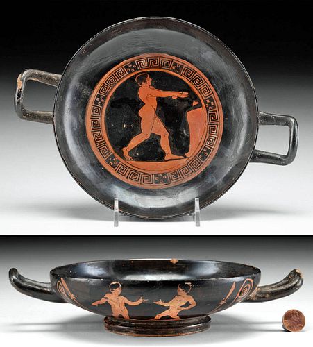 Greek Attic Red-Figure Kylix w/ Nude Ephebes