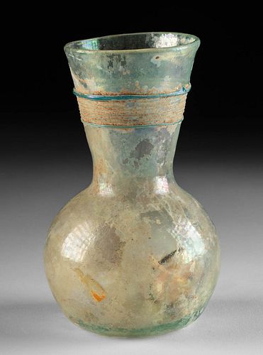 Exhibited Roman Globular Glass Flask w/ Trailing