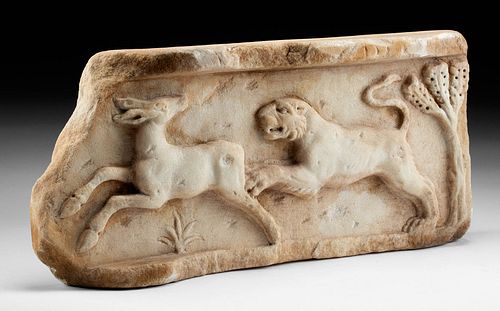 Roman Sarcophagus Panel Fragment - Lion and Deer