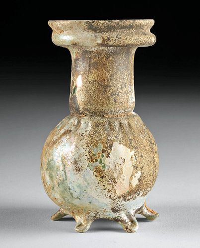 Exhibited Roman Glass Footed Sprinkler Flask, Rare Form