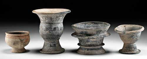 4 Ancient Thai Ban Chiang Incised Pottery Vessels
