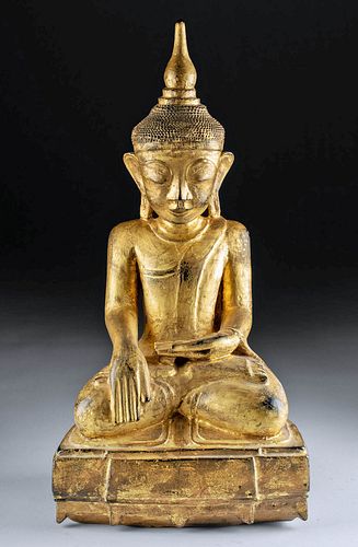 19th C. Burmese Gilt Wood Seated Buddha