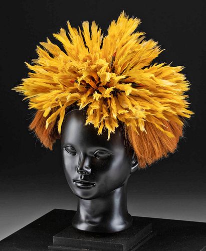Rare Nazca Royalty Feather & Hair Headdress Crown
